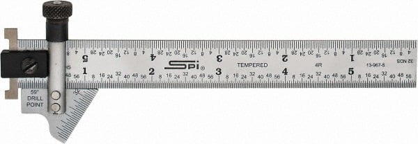 SPI - 6 Inch Long x 3/4 Wide Blade, 118° Bevel Angle, Steel Ruler Drill Point Gage - 1/8 Inch Ruler Graduation, Removable Ruler Hook - Exact Tooling