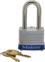 Master Lock - Keyed Alike Retaining Key Conductive Lockout Padlock - 1-1/2" Shackle Clearance, 9/32" Shackle Diam, 1-1/4" Body Height x 1-9/16" Body Width, Blue, 4 Pins - Exact Tooling
