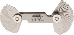 SPI - 34 Piece, 1 to 7 mm Radius, Stainless Steel Radius Gage Set - Style B, 0.25 mm Graduation - Exact Tooling