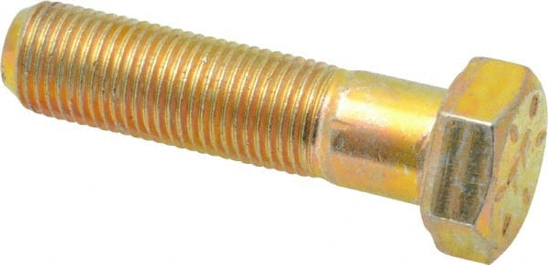 Made in USA - 1/2-20 UNF, 2" Length Under Head Hex Head Cap Screw - Partially Threaded, Grade 8 Alloy Steel, Zinc Yellow Dichromate Finish, 3/4" Hex - Exact Tooling