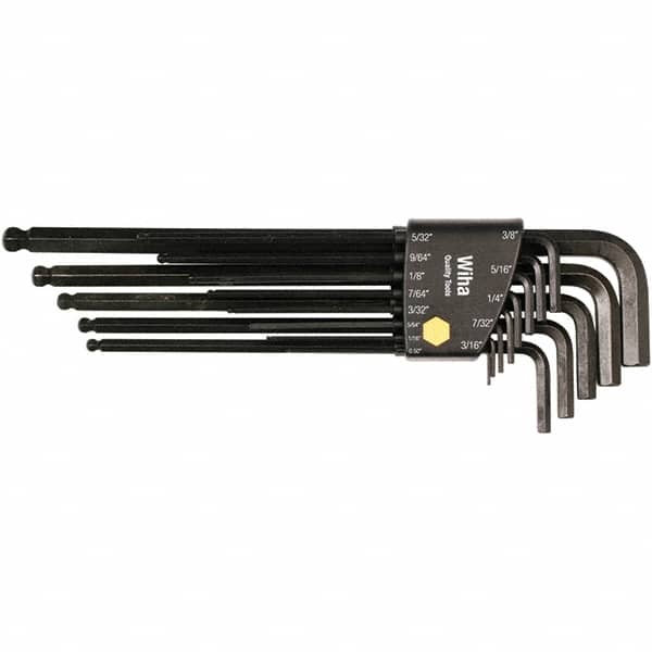 Wiha - 13 Piece, L-Key Long Arm Ball End Hex Key Set - 0.05 to 3/8" Range, Chrome Vanadium Molybdenum - Exact Tooling