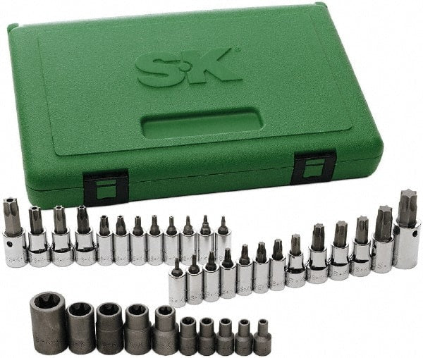 SK - 35 Piece 1/4, 3/8 & 1/2" Drive Torx Bit Socket Set - T7 to T60 Torx - Exact Tooling