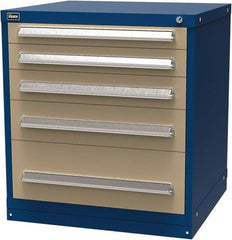 Vidmar - 5 Drawer, Modular Storage Cabinet - Steel, 30" Wide x 27-3/4" Deep x 33" High, Blue & Beige - Exact Tooling