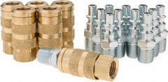Coilhose Pneumatics - 18 Piece 1/4" Body 1/4 NPT Brass/Steel ARO Pneumatic Coupling Plug Set - Exact Tooling