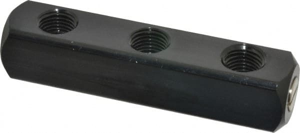 Coilhose Pneumatics - 1/4" Inlet, 1/4" Outlet Manifold - 3-3/4" Long x 0.81" Wide x 0.81" High, 1 Inlet Port, 3 Outlet Ports - Exact Tooling