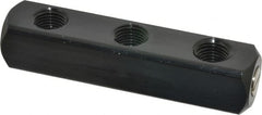 Coilhose Pneumatics - 1/4" Inlet, 1/4" Outlet Manifold - 3-3/4" Long x 0.81" Wide x 0.81" High, 1 Inlet Port, 3 Outlet Ports - Exact Tooling