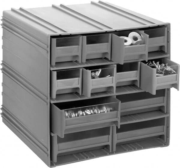Quantum Storage - 8 Bin Interlocking Storage Cabinets - 11-3/4 Inch Overall Width x 11-3/8 Inch Overall Depth x 11 Inch Overall Height, Gray High Impact Polystyrene Bins - Exact Tooling