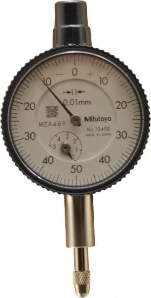 Mitutoyo - 5mm Range, 0-50 Dial Reading, 0.01mm Graduation Dial Drop Indicator - 40mm Dial, 1mm Range per Revolution, 0.013mm Accuracy, Revolution Counter - Exact Tooling