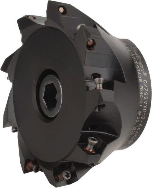 Kennametal - 4" Cut Diam, 0.098" Max Depth, 1-1/4" Arbor Hole, 9 Inserts, XD 12 Insert Style, Indexable Copy Face Mill - C7792VXD12-A4.00Z09R Cutter Style, 1.97" High, Through Coolant, Series 7792 - Exact Tooling