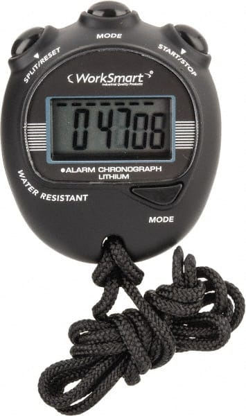 Value Collection - Water Resistant Digital Stopwatch - 3V Lithium Battery, Back Lit, Black - Exact Tooling