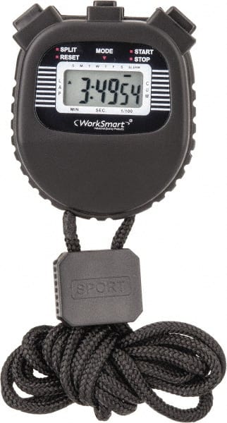 Value Collection - LCD Digital Stopwatch - 3 Functions, 1/100 Sec Resolution, Black - Exact Tooling