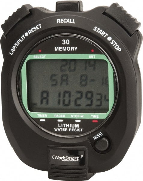 Value Collection - Water Resistant Digital Stopwatch - Pacer, Count Down Timer, CR2032, Back Lit, Black - Exact Tooling