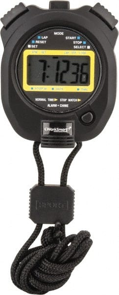 Value Collection - LCD Digital Stopwatch with Split Counter - 4 Functions, 1/100 Sec Resolution, Black - Exact Tooling