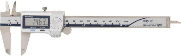 Mitutoyo - 0 to 150mm Range, 0.01mm Resolution, Electronic Caliper - 40mm Carbide-Tipped Jaws, 0.001" Accuracy - Exact Tooling