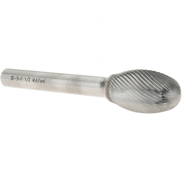 M.A. Ford - 1/2" Cut Diam, 1/4" Shank Diam, Oval Head Double Cut Burr - Carbide, Radius End, 7/8" LOC, 2-7/8" OAL - Exact Tooling