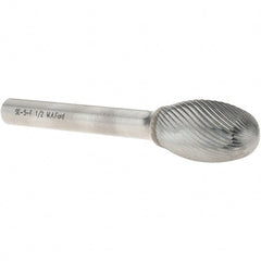 M.A. Ford - 1/2" Cut Diam, 1/4" Shank Diam, Oval Head Double Cut Burr - Carbide, Radius End, 7/8" LOC, 2-7/8" OAL - Exact Tooling