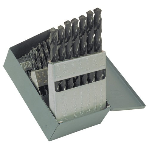 ‎1/16-1/2 RHS / RHC HSS 118 Degree Radial Point General Purpose Jobber Length Drill Set - Steam Oxide - Exact Tooling