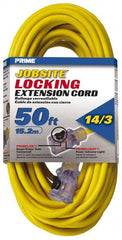 Value Collection - 50', 14/3 Gauge/Conductors, Yellow Outdoor Extension Cord - 1 Receptacle, 15 Amps, 125 Volts, UL SJTW, NEMA 5-15R - Exact Tooling