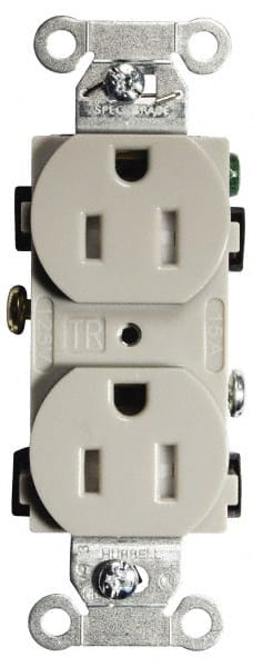 Hubbell Wiring Device-Kellems - 125 VAC, 15 Amp, 5-15R NEMA Configuration, Gray, Specification Grade, Self Grounding Duplex Receptacle - 1 Phase, 2 Poles, 3 Wire, Flush Mount, Tamper Resistant - Exact Tooling