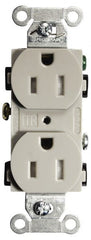 Hubbell Wiring Device-Kellems - 125 VAC, 15 Amp, 5-15R NEMA Configuration, Gray, Specification Grade, Self Grounding Duplex Receptacle - 1 Phase, 2 Poles, 3 Wire, Flush Mount, Tamper Resistant - Exact Tooling
