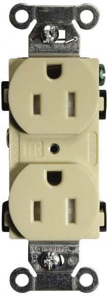 Hubbell Wiring Device-Kellems - 125 VAC, 15 Amp, 5-15R NEMA Configuration, Ivory, Specification Grade, Self Grounding Duplex Receptacle - 1 Phase, 2 Poles, 3 Wire, Flush Mount, Tamper Resistant - Exact Tooling
