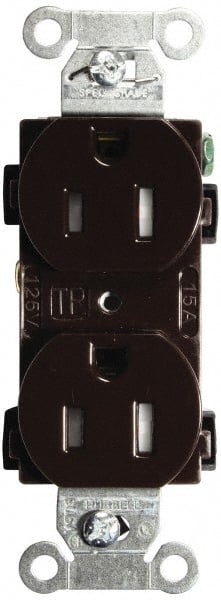Hubbell Wiring Device-Kellems - 125 VAC, 15 Amp, 5-15R NEMA Configuration, Brown, Specification Grade, Self Grounding Duplex Receptacle - 1 Phase, 2 Poles, 3 Wire, Flush Mount, Tamper Resistant - Exact Tooling