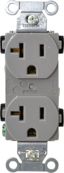 Hubbell Wiring Device-Kellems - 125 VAC, 20 Amp, 5-20R NEMA Configuration, Gray, Specification Grade, Self Grounding Duplex Receptacle - 1 Phase, 2 Poles, 3 Wire, Flush Mount - Exact Tooling