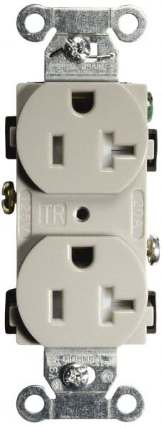 Hubbell Wiring Device-Kellems - 125 VAC, 20 Amp, 5-20R NEMA Configuration, Gray, Specification Grade, Self Grounding Duplex Receptacle - 1 Phase, 2 Poles, 3 Wire, Flush Mount, Tamper Resistant - Exact Tooling