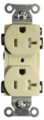 Hubbell Wiring Device-Kellems - 125 VAC, 20 Amp, 5-20R NEMA Configuration, Ivory, Specification Grade, Self Grounding Duplex Receptacle - 1 Phase, 2 Poles, 3 Wire, Flush Mount, Tamper Resistant - Exact Tooling