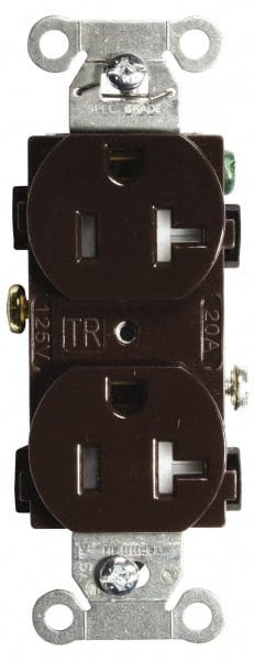 Hubbell Wiring Device-Kellems - 125 VAC, 20 Amp, 5-20R NEMA Configuration, Brown, Specification Grade, Self Grounding Duplex Receptacle - 1 Phase, 2 Poles, 3 Wire, Flush Mount, Tamper Resistant - Exact Tooling