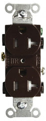 Hubbell Wiring Device-Kellems - 125 VAC, 20 Amp, 5-20R NEMA Configuration, Brown, Specification Grade, Self Grounding Duplex Receptacle - 1 Phase, 2 Poles, 3 Wire, Flush Mount, Tamper Resistant - Exact Tooling