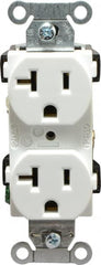 Hubbell Wiring Device-Kellems - 125 VAC, 20 Amp, 5-20R NEMA Configuration, White, Specification Grade, Self Grounding Duplex Receptacle - 1 Phase, 2 Poles, 3 Wire, Flush Mount - Exact Tooling