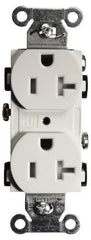 Hubbell Wiring Device-Kellems - 125 VAC, 20 Amp, 5-20R NEMA Configuration, White, Specification Grade, Self Grounding Duplex Receptacle - 1 Phase, 2 Poles, 3 Wire, Flush Mount, Tamper Resistant - Exact Tooling