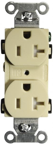 Hubbell Wiring Device-Kellems - 125 VAC, 20 Amp, 5-20R NEMA Configuration, Ivory, Specification Grade, Self Grounding Duplex Receptacle - 1 Phase, 2 Poles, 3 Wire, Flush Mount, Tamper Resistant - Exact Tooling