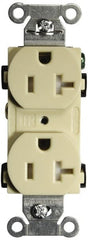 Hubbell Wiring Device-Kellems - 125 VAC, 20 Amp, 5-20R NEMA Configuration, Ivory, Specification Grade, Self Grounding Duplex Receptacle - 1 Phase, 2 Poles, 3 Wire, Flush Mount, Tamper Resistant - Exact Tooling
