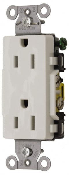 Hubbell Wiring Device-Kellems - 125 VAC, 15 Amp, 5-15R NEMA Configuration, White, Specification Grade, Self Grounding Duplex Receptacle - 1 Phase, 2 Poles, 3 Wire, Flush Mount - Exact Tooling