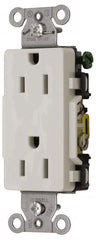 Hubbell Wiring Device-Kellems - 125 VAC, 15 Amp, 5-15R NEMA Configuration, White, Specification Grade, Self Grounding Duplex Receptacle - 1 Phase, 2 Poles, 3 Wire, Flush Mount - Exact Tooling
