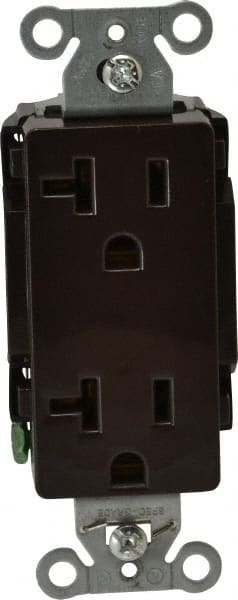 Hubbell Wiring Device-Kellems - 125 VAC, 20 Amp, 5-20R NEMA Configuration, Brown, Specification Grade, Self Grounding Duplex Receptacle - 1 Phase, 2 Poles, 3 Wire, Flush Mount - Exact Tooling