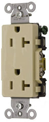 Hubbell Wiring Device-Kellems - 125 VAC, 20 Amp, 5-20R NEMA Configuration, Ivory, Specification Grade, Self Grounding Duplex Receptacle - 1 Phase, 2 Poles, 3 Wire, Flush Mount - Exact Tooling