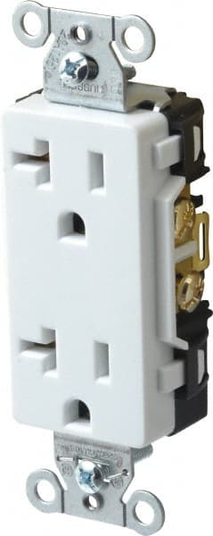 Hubbell Wiring Device-Kellems - 125 VAC, 20 Amp, 5-20R NEMA Configuration, White, Specification Grade, Self Grounding Duplex Receptacle - 1 Phase, 2 Poles, 3 Wire, Flush Mount - Exact Tooling