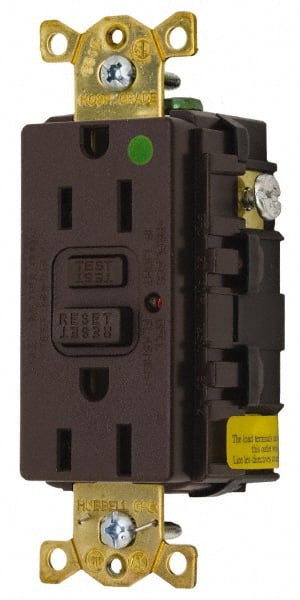 Hubbell Wiring Device-Kellems - 1 Phase, 5-15R NEMA, 125 VAC, 15 Amp, Self Grounding, GFCI Receptacle - 2 Pole, Back and Side Wiring, Hospital Grade - Exact Tooling