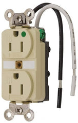 Hubbell Wiring Device-Kellems - 125 VAC, 15 Amp, 5-15R NEMA Configuration, Ivory, Hospital Grade, Self Grounding Duplex Receptacle - 1 Phase, 2 Poles, 3 Wire, Flush Mount, Chemical, Corrosion and Impact Resistant, Tamper Resistant - Exact Tooling