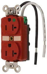 Hubbell Wiring Device-Kellems - 125 VAC, 20 Amp, 5-20R NEMA Configuration, Red, Hospital Grade, Self Grounding Duplex Receptacle - 1 Phase, 2 Poles, 3 Wire, Flush Mount, Chemical, Corrosion and Impact Resistant, Tamper Resistant - Exact Tooling