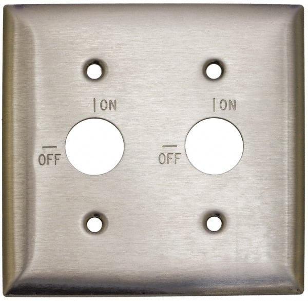 Hubbell Wiring Device-Kellems - 2 Gang, 5-3/4 Inch Long, Switch Plate - 2 Barrel Key Switches, Gray, Stainless Steel - Exact Tooling