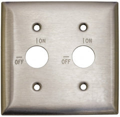 Hubbell Wiring Device-Kellems - 2 Gang, 5-3/4 Inch Long, Switch Plate - 2 Barrel Key Switches, Gray, Stainless Steel - Exact Tooling