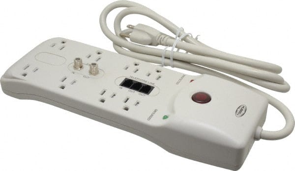 Hubbell Wiring Device-Kellems - 8 Outlets, 125 Volts, 15 Amps, 6' Cord, Power Outlet Strip - Free Hanging Mount, 5-15R NEMA Configuration - Exact Tooling
