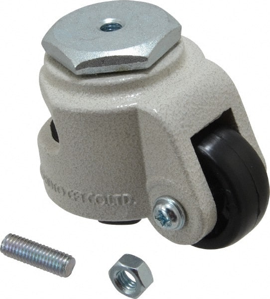 Sunnex - 7/8" Wide, Nylon Swivel Caster - 50 Lb Capacity, Threaded Stem Mount, 2.87" x 2.87" Plate, Ball Bearing - Exact Tooling