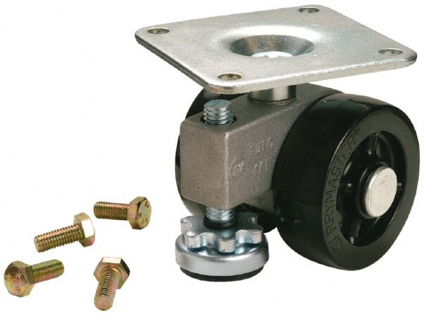 Sunnex - 1" Wide, Nylon Swivel Caster - 800 Lb Capacity, Top Plate Mount, 3.54" x 3.54" Plate, Ball Bearing - Exact Tooling