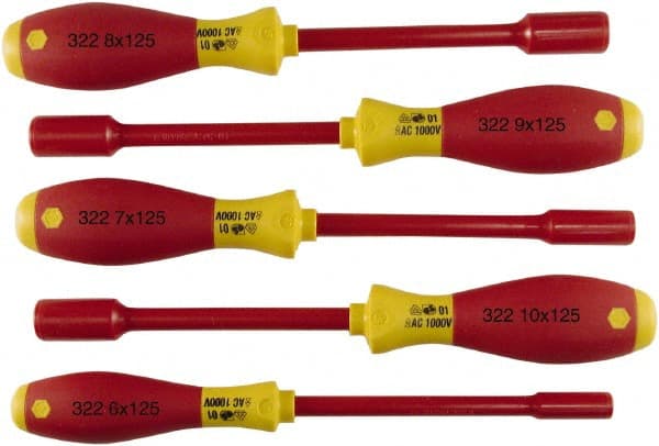 Wiha - 5 Piece 6 to 10mm Insulated Nutdriver Set - Insulated Handle - Exact Tooling