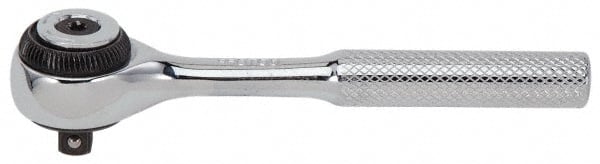 Proto - 1/4" Drive Round Head Standard Ratchet - Chrome Finish, 4-1/2" OAL, 72 Gear Teeth, Standard Knurled Handle, Standard Head - Exact Tooling